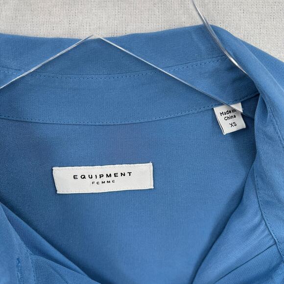 EQUIPMENT Essential Silk Shirt Women XS Blue Long Sleeve Collar Lightweight Corp - Picture 8 of 15